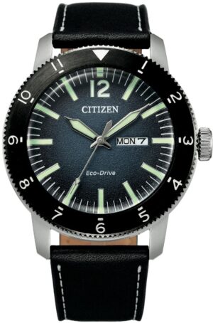 Citizen Eco-Drive Black IP 100m Leather Watch