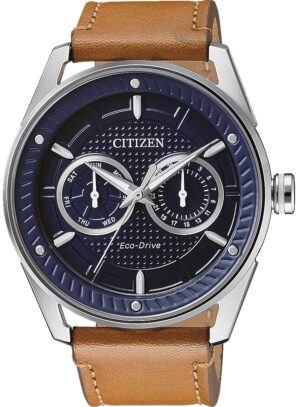 Citizen Eco-Drive Multi-Dial Calendar Brown Leather Men's Blue Watch