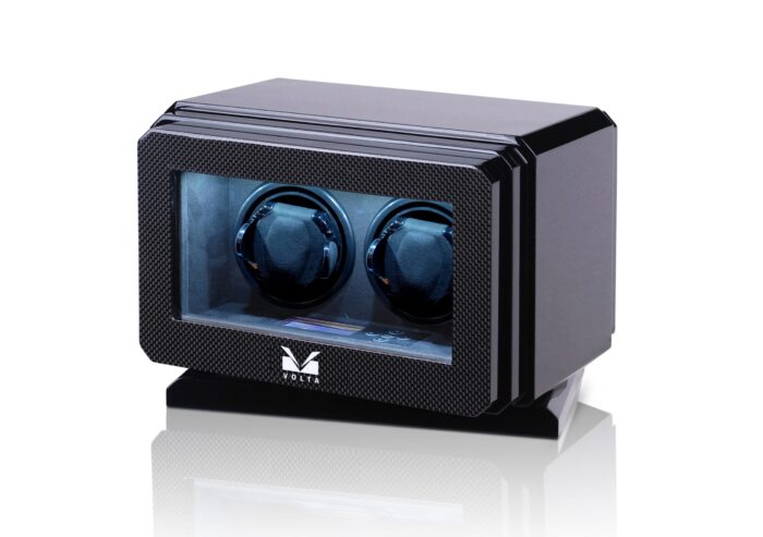 Volta Double Watch Winder with Rotating Base - Carbon Fiber