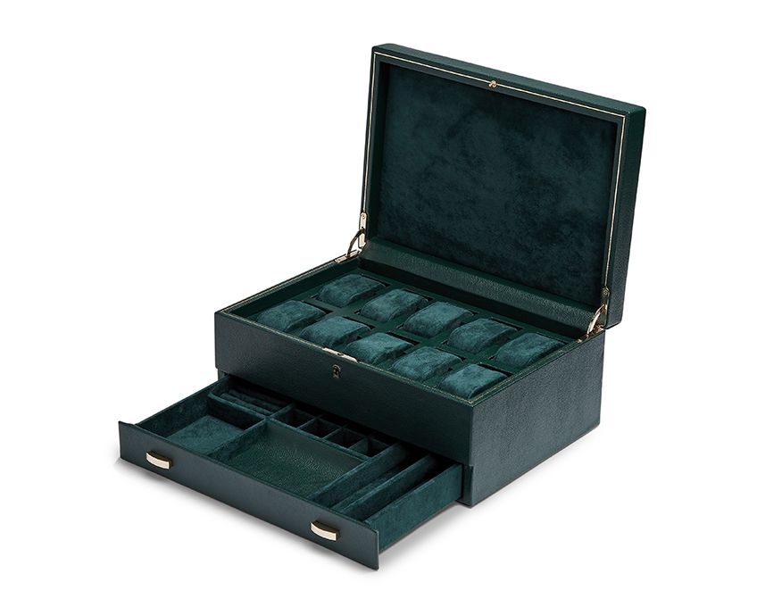 WOLF 10 Piece Watch Box with Drawer British Racing Green 792841 Royal