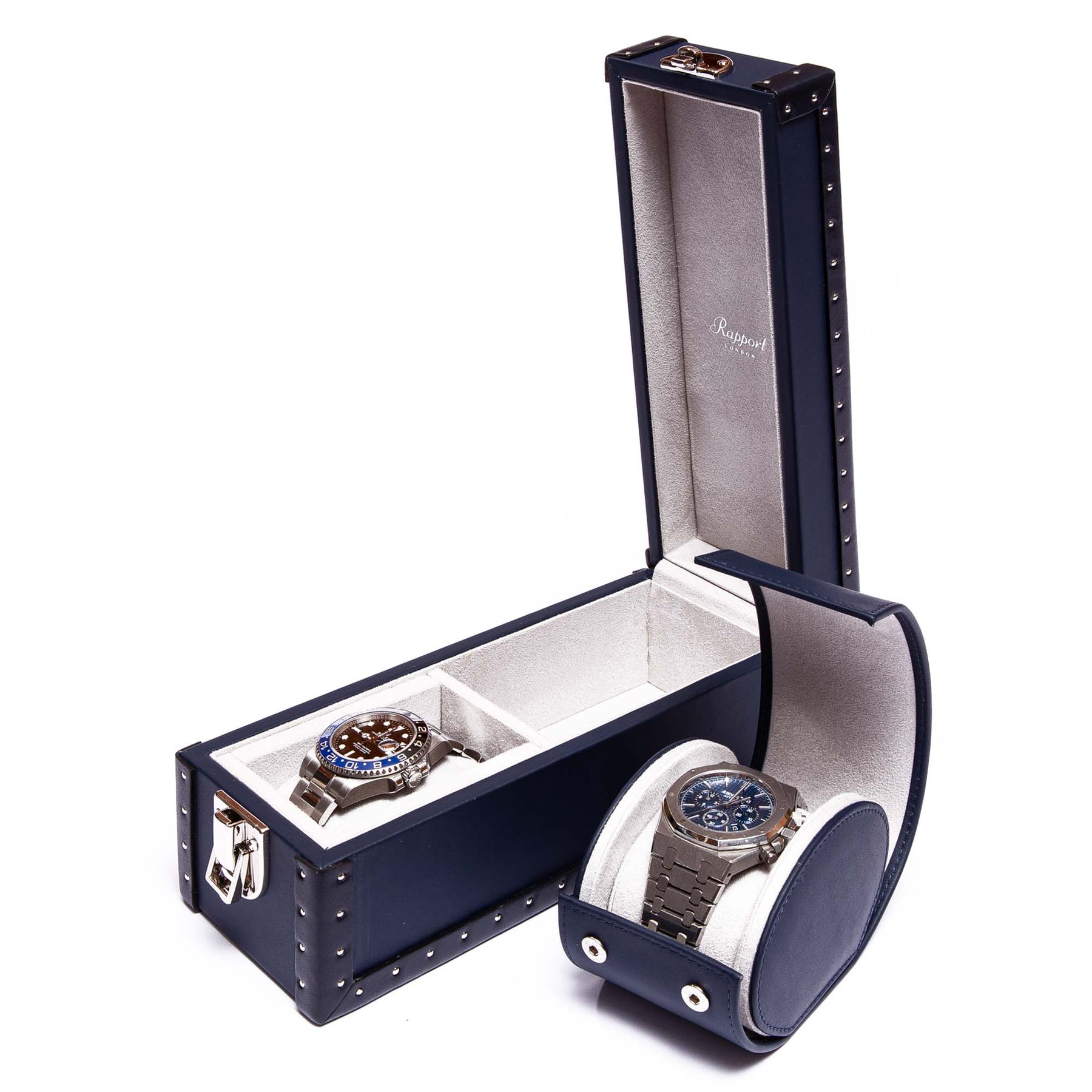 Rapport 2 Piece Watch Box Kensington Navy Blue L320 Royal Tempus