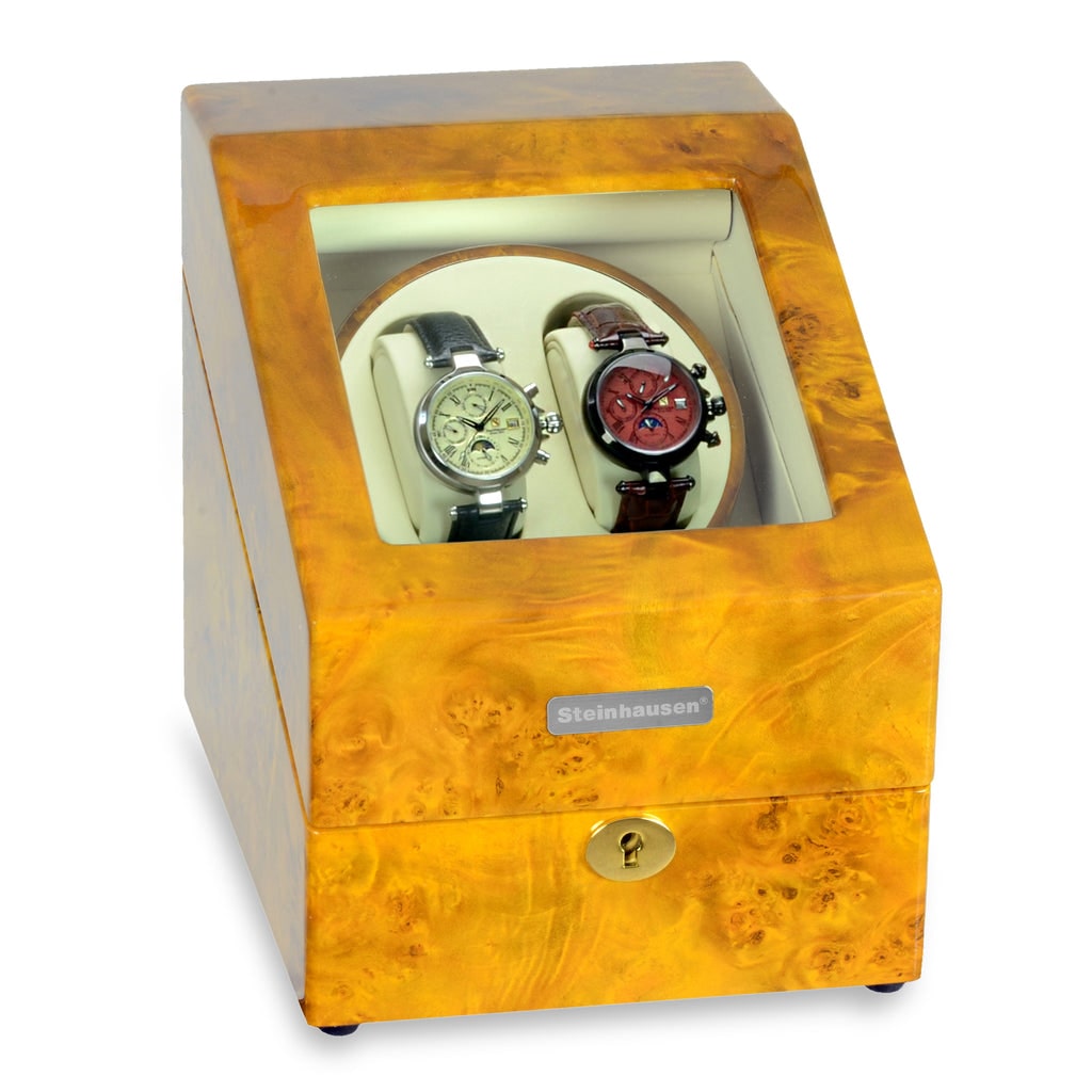 Steinhausen Double Watch Winder Heritage Burlwood with Storage SW2003