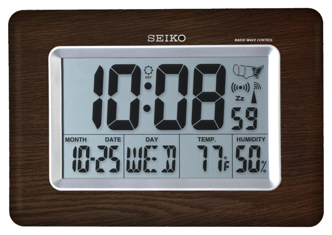 Seiko Mantel Clock Everything Digital Radio Wave Wood Brown QHR020BLH