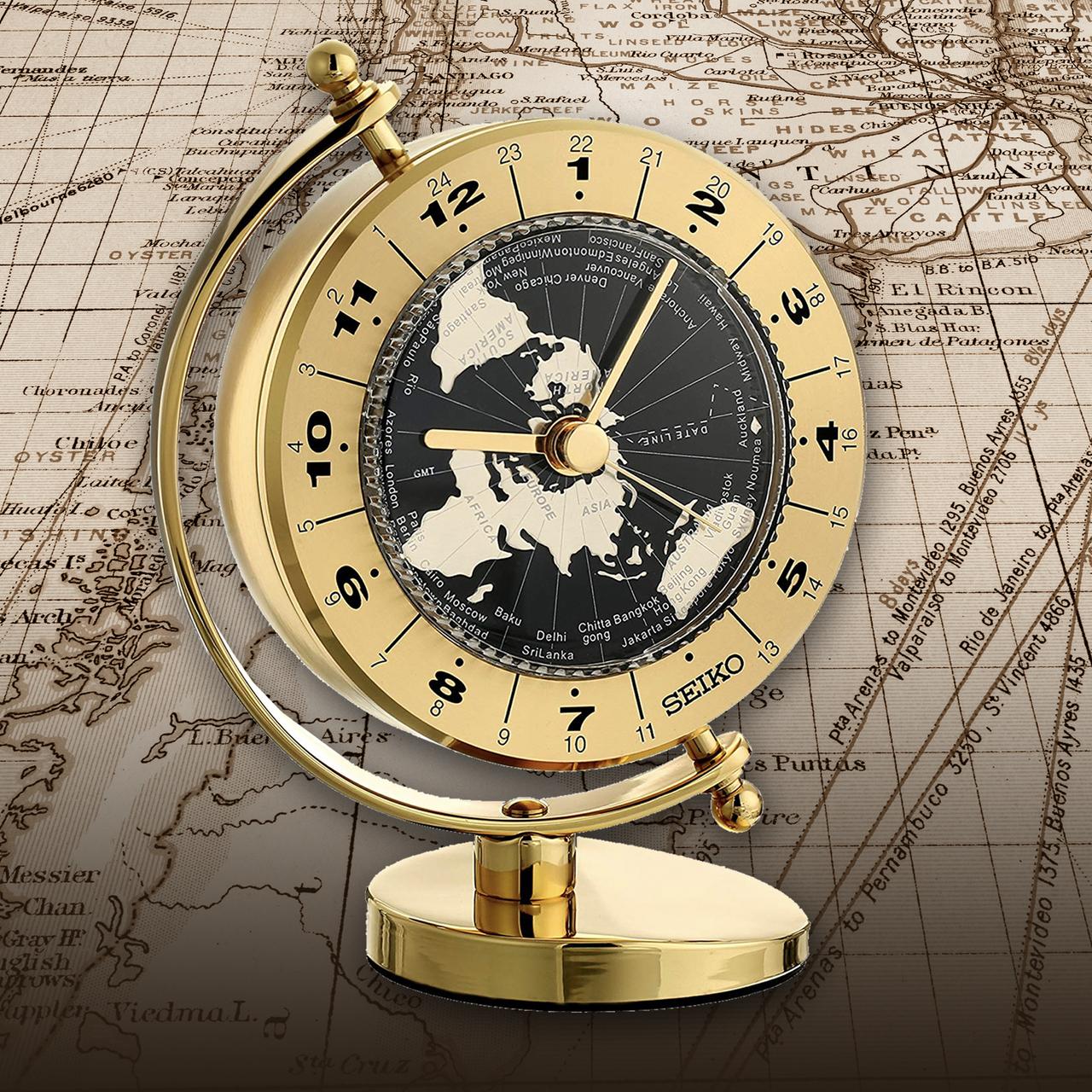 Seiko Mantel Clock Globe Desk and Table Gold QHG106GLH | Royal Tempus