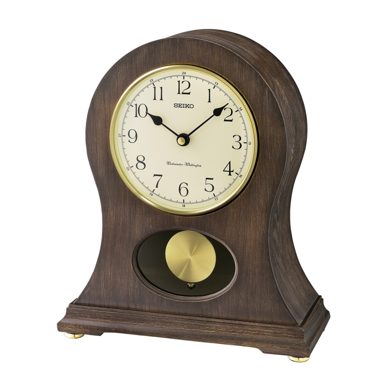 Seiko Mantel Clock Tai Oak Case Pedulum and Chime Dark Brown QXQ037BLH