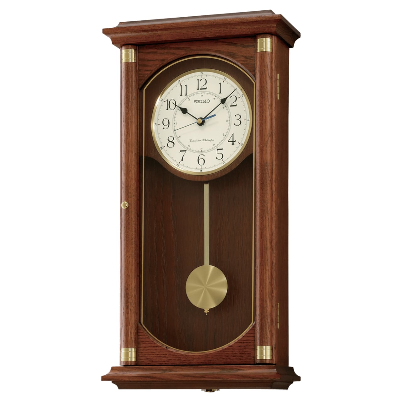 Seiko Wall Clock Oak Case Rectangular Pedulum and Chime Brown QXH039BLH |  Royal Tempus