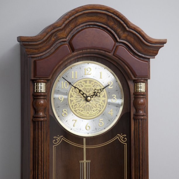 Seiko Wall Clock Stately Oak Case Pedulum and Chime Dark Brown QXH004BLH |  Royal Tempus