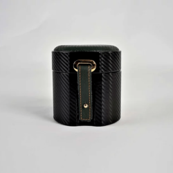 Maurizio Time Single Watch Case MT TRAVEL Black Carbon/Green Leather