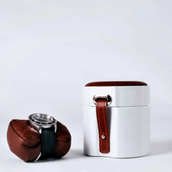 Maurizio Time Single Watch Case MT TRAVEL White Carbon/Bordeaux Leather